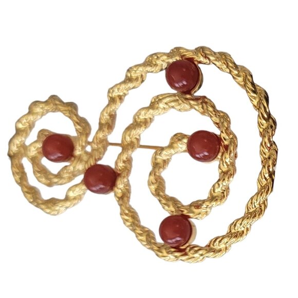 Avon Musical Treble Clef S-Shape Faux Carnelian Stone Brooch, Signed E684 - Picture 4 of 11